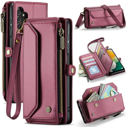Pour Samsung Galaxy A13 5G / 4G Étui portefeuille à fermeture éclair CaseMe C36 avec fentes pour cartes et protection RFID en cuir (rouge bordeaux)