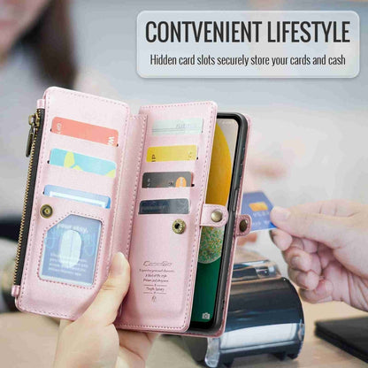 For Samsung Galaxy A13 5G / 4G CaseMe C36 Card Slots Zipper Wallet RFID Anti-theft Leather Phone Case(Pink)