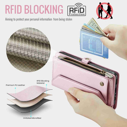 For Samsung Galaxy A13 5G / 4G CaseMe C36 Card Slots Zipper Wallet RFID Anti-theft Leather Phone Case(Pink)