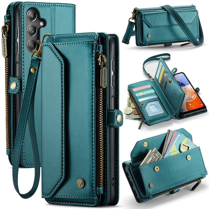 For Samsung Galaxy A14 5G / 4G CaseMe C36 Card Slots Zipper Wallet RFID Anti-theft Leather Phone Case(Blue-green)
