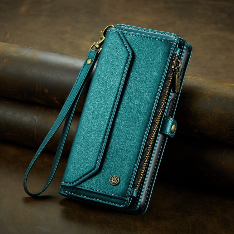 For Samsung Galaxy A14 5G / 4G CaseMe C36 Card Slots Zipper Wallet RFID Anti-theft Leather Phone Case(Blue-green)
