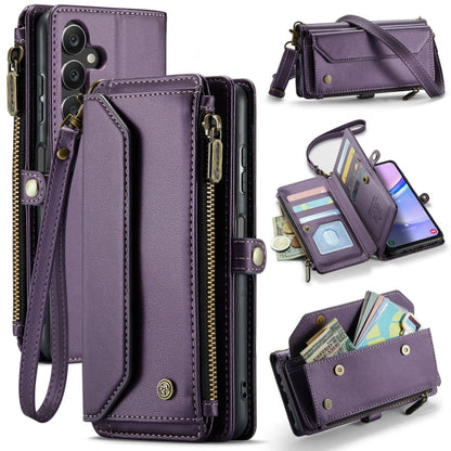 For Samsung Galaxy A15 CaseMe C36 Card Slots Zipper Wallet RFID Anti-theft Leather Phone Case(Purple)