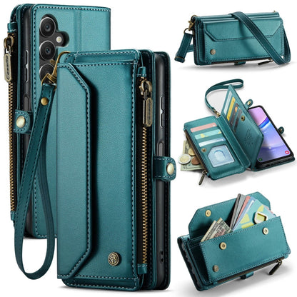 For Samsung Galaxy A15 CaseMe C36 Card Slots Zipper Wallet RFID Anti-theft Leather Phone Case(Blue-green)