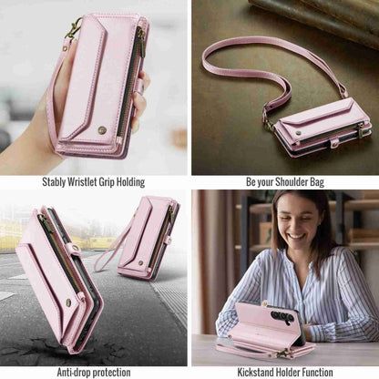 For Samsung Galaxy A15 CaseMe C36 Card Slots Zipper Wallet RFID Anti-theft Leather Phone Case(Pink)