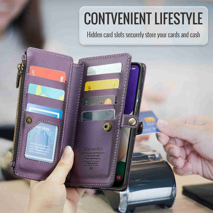 For Samsung Galaxy A22 5G CaseMe C36 Card Slots Zipper Wallet RFID Anti-theft Leather Phone Case(Purple)