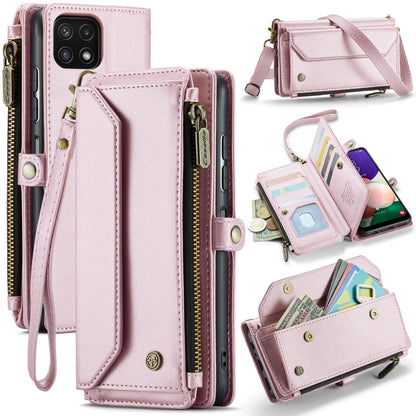 For Samsung Galaxy A22 5G CaseMe C36 Card Slots Zipper Wallet RFID Anti-theft Leather Phone Case(Pink)