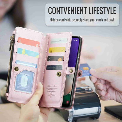 For Samsung Galaxy A22 5G CaseMe C36 Card Slots Zipper Wallet RFID Anti-theft Leather Phone Case(Pink)