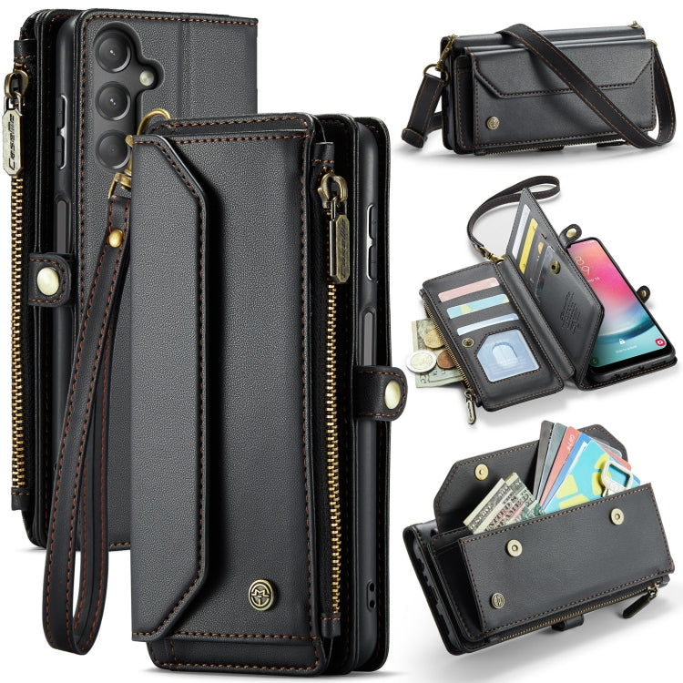 Pour Samsung Galaxy A24 Étui en Cuir avec Fermeture Éclair et Fentes pour Cartes Anti-vol RFID CaseMe C36 (Noir)