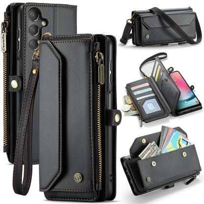 Pour Samsung Galaxy A24 Étui en Cuir avec Fermeture Éclair et Fentes pour Cartes Anti-vol RFID CaseMe C36 (Noir)