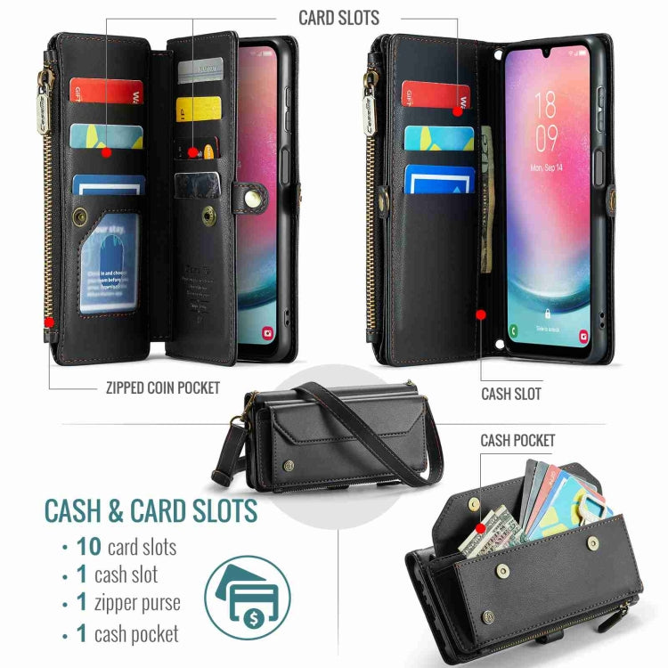 Pour Samsung Galaxy A24 Étui en Cuir avec Fermeture Éclair et Fentes pour Cartes Anti-vol RFID CaseMe C36 (Noir)