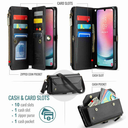 Pour Samsung Galaxy A24 Étui en Cuir avec Fermeture Éclair et Fentes pour Cartes Anti-vol RFID CaseMe C36 (Noir)