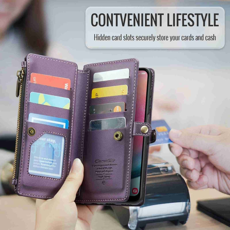 For Samsung Galaxy A24 CaseMe C36 Card Slots Zipper Wallet RFID Anti-theft Leather Phone Case(Purple)