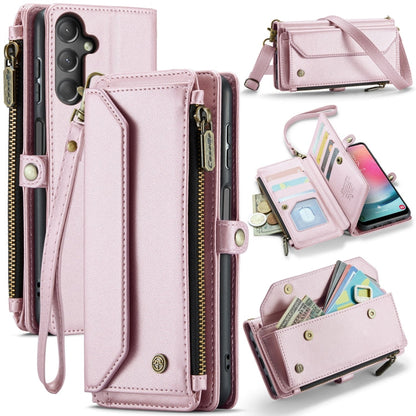 For Samsung Galaxy A24 CaseMe C36 Card Slots Zipper Wallet RFID Anti-theft Leather Phone Case(Pink)