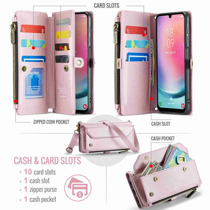 For Samsung Galaxy A24 CaseMe C36 Card Slots Zipper Wallet RFID Anti-theft Leather Phone Case(Pink)