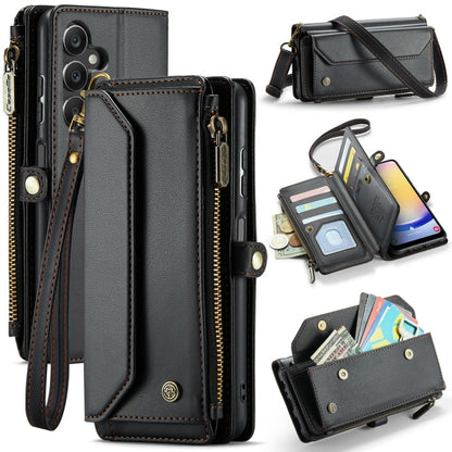 For Samsung Galaxy A25 CaseMe C36 Card Slots Zipper Wallet RFID Anti-theft Leather Phone Case(Black)