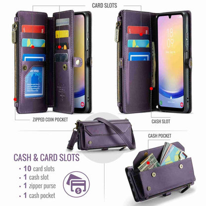 For Samsung Galaxy A25 CaseMe C36 Card Slots Zipper Wallet RFID Anti-theft Leather Phone Case(Purple)