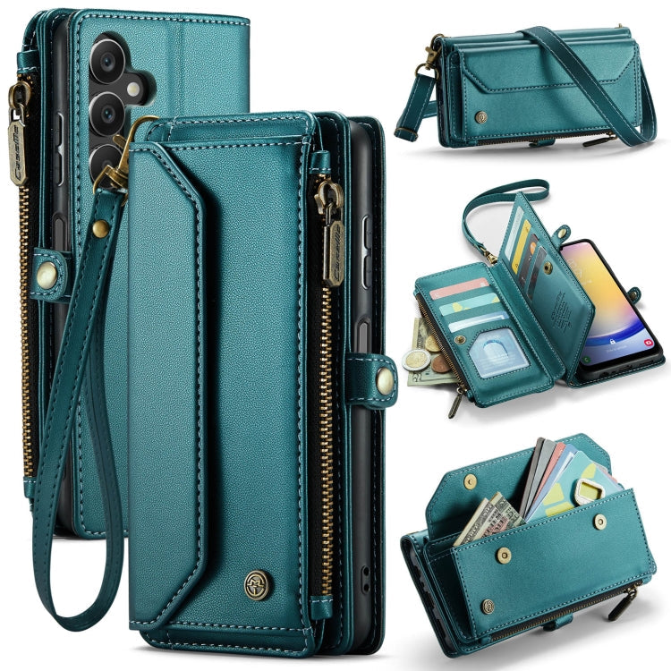 For Samsung Galaxy A25 CaseMe C36 Card Slots Zipper Wallet RFID Anti-theft Leather Phone Case(Blue-green)
