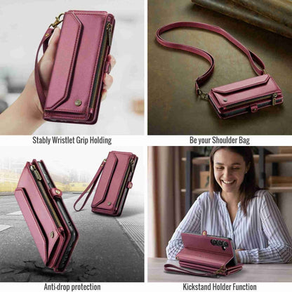 For Samsung Galaxy A25 CaseMe C36 Card Slots Zipper Wallet RFID Anti-theft Leather Phone Case(Wine Red)