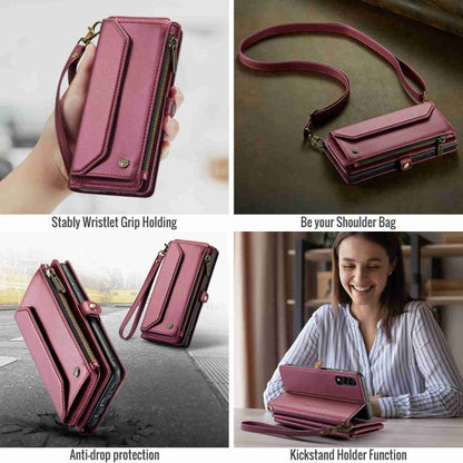 For Samsung Galaxy A30s / A50s / A50 CaseMe C36 Card Slots Zipper Wallet RFID Anti-theft Leather Phone Case(Wine Red)