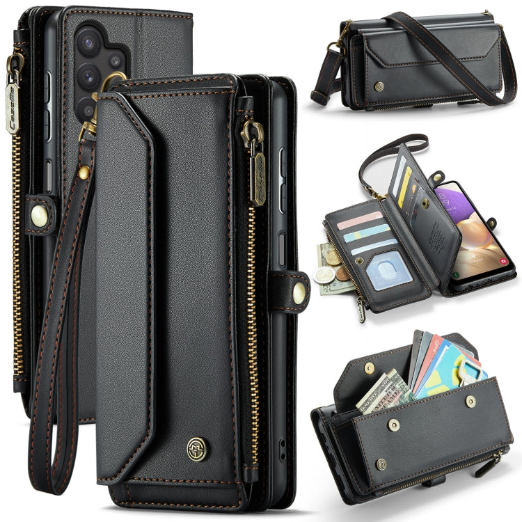 Pour Samsung Galaxy A32 5G Étui de téléphone en cuir anti-vol RFID avec fermeture éclair et fentes pour cartes CaseMe C36 (noir)