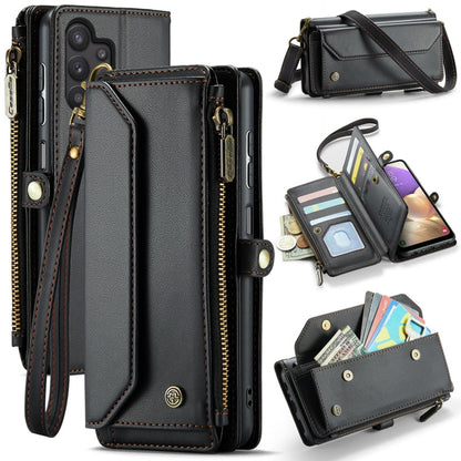 Pour Samsung Galaxy A32 5G Étui de téléphone en cuir anti-vol RFID avec fermeture éclair et fentes pour cartes CaseMe C36 (noir)