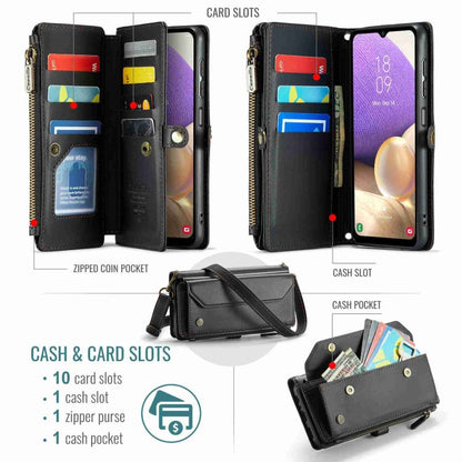 Pour Samsung Galaxy A32 5G Étui de téléphone en cuir anti-vol RFID avec fermeture éclair et fentes pour cartes CaseMe C36 (noir)