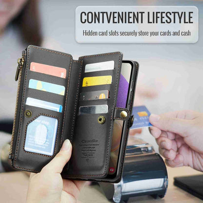 Pour Samsung Galaxy A32 5G Étui de téléphone en cuir anti-vol RFID avec fermeture éclair et fentes pour cartes CaseMe C36 (noir)