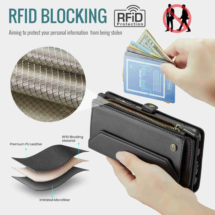 Pour Samsung Galaxy A32 5G Étui de téléphone en cuir anti-vol RFID avec fermeture éclair et fentes pour cartes CaseMe C36 (noir)