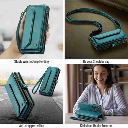 For Samsung Galaxy A32 5G CaseMe C36 Card Slots Zipper Wallet RFID Anti-theft Leather Phone Case(Blue-green)