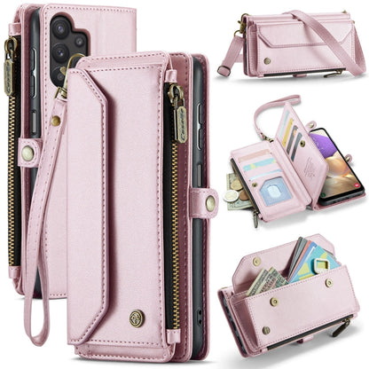 For Samsung Galaxy A32 5G CaseMe C36 Card Slots Zipper Wallet RFID Anti-theft Leather Phone Case(Pink)