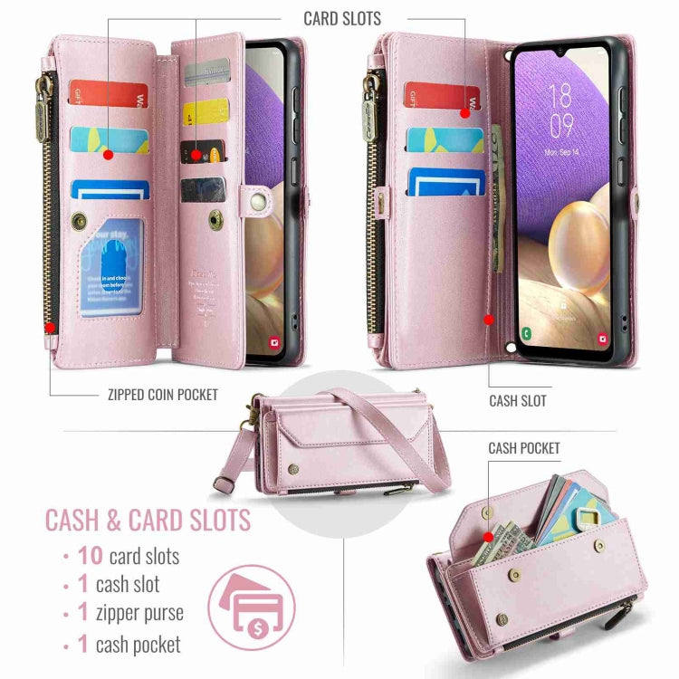 For Samsung Galaxy A32 5G CaseMe C36 Card Slots Zipper Wallet RFID Anti-theft Leather Phone Case(Pink)