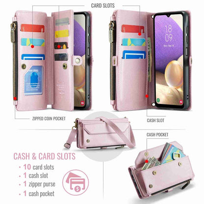 For Samsung Galaxy A32 5G CaseMe C36 Card Slots Zipper Wallet RFID Anti-theft Leather Phone Case(Pink)