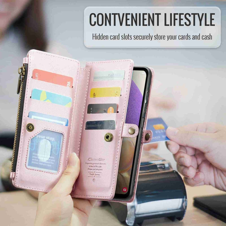 For Samsung Galaxy A32 5G CaseMe C36 Card Slots Zipper Wallet RFID Anti-theft Leather Phone Case(Pink)