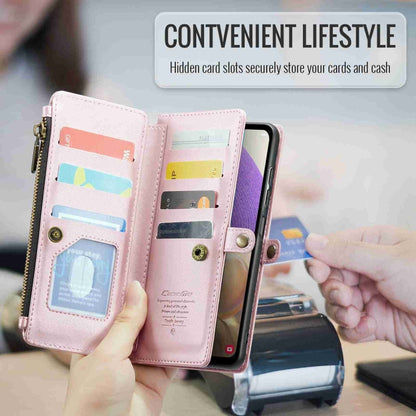 For Samsung Galaxy A32 5G CaseMe C36 Card Slots Zipper Wallet RFID Anti-theft Leather Phone Case(Pink)