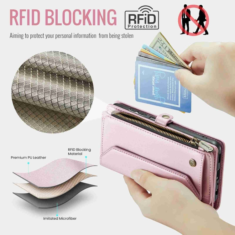 For Samsung Galaxy A32 5G CaseMe C36 Card Slots Zipper Wallet RFID Anti-theft Leather Phone Case(Pink)