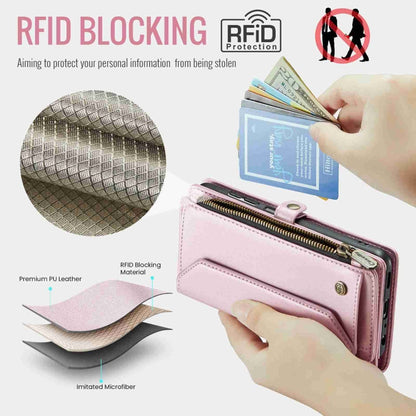For Samsung Galaxy A32 5G CaseMe C36 Card Slots Zipper Wallet RFID Anti-theft Leather Phone Case(Pink)