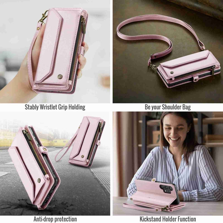 For Samsung Galaxy A32 5G CaseMe C36 Card Slots Zipper Wallet RFID Anti-theft Leather Phone Case(Pink)