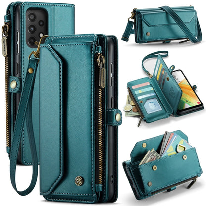 For Samsung Galaxy A33 5G CaseMe C36 Card Slots Zipper Wallet RFID Anti-theft Leather Phone Case(Blue-green)