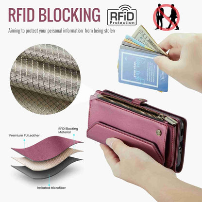For Samsung Galaxy A33 5G CaseMe C36 Card Slots Zipper Wallet RFID Anti-theft Leather Phone Case(Wine Red)