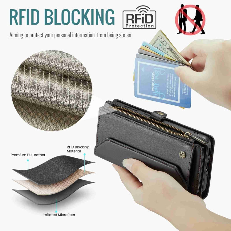 For Samsung Galaxy A34 5G CaseMe C36 Card Slots Zipper Wallet RFID Anti-theft Leather Phone Case(Black)
