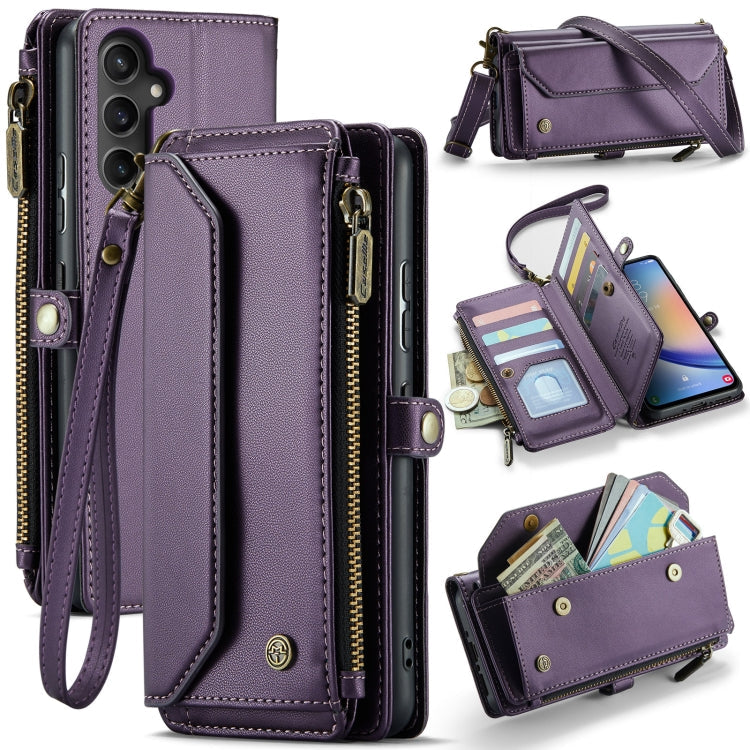 For Samsung Galaxy A34 5G CaseMe C36 Card Slots Zipper Wallet RFID Anti-theft Leather Phone Case(Purple)