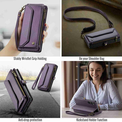 For Samsung Galaxy A34 5G CaseMe C36 Card Slots Zipper Wallet RFID Anti-theft Leather Phone Case(Purple)