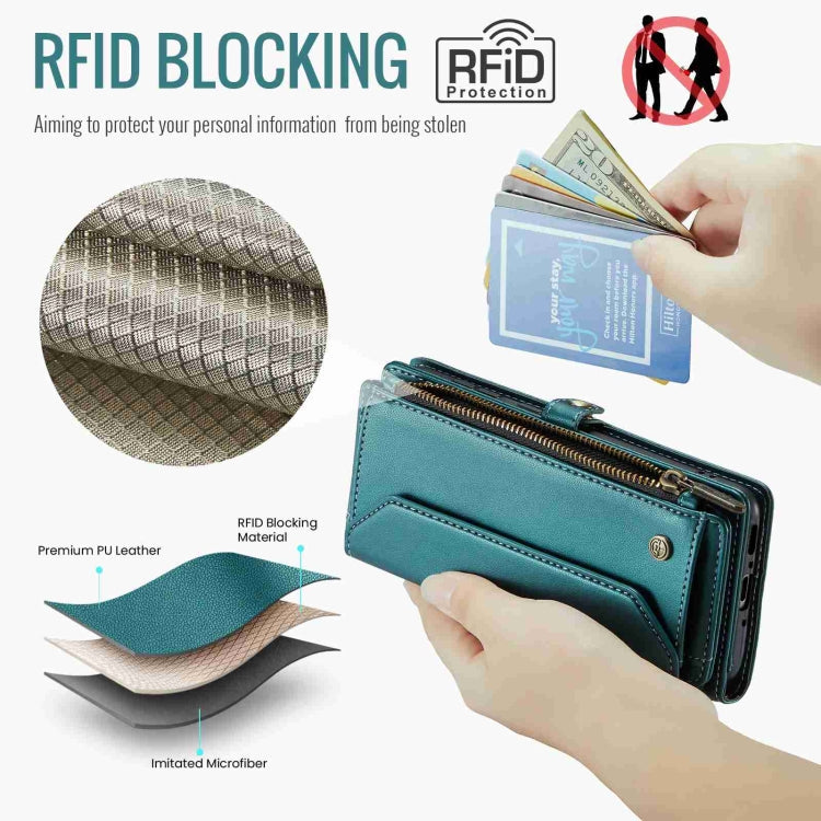 For Samsung Galaxy A34 5G CaseMe C36 Card Slots Zipper Wallet RFID Anti-theft Leather Phone Case(Blue-green)