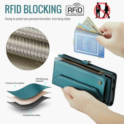 For Samsung Galaxy A34 5G CaseMe C36 Card Slots Zipper Wallet RFID Anti-theft Leather Phone Case(Blue-green)