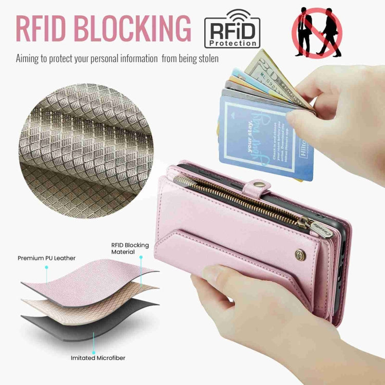 For Samsung Galaxy A34 5G CaseMe C36 Card Slots Zipper Wallet RFID Anti-theft Leather Phone Case(Pink)
