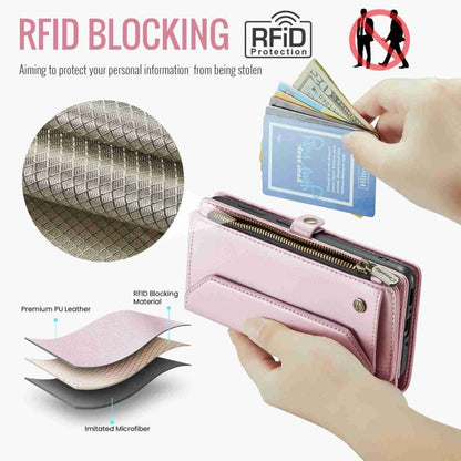 For Samsung Galaxy A34 5G CaseMe C36 Card Slots Zipper Wallet RFID Anti-theft Leather Phone Case(Pink)