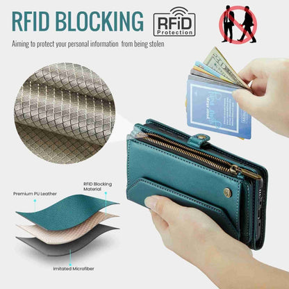 For Samsung Galaxy A35 5G CaseMe C36 Card Slots Zipper Wallet RFID Anti-theft Leather Phone Case(Blue-green)