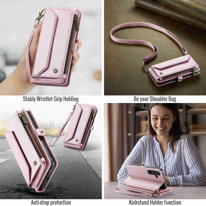 For Samsung Galaxy A35 5G CaseMe C36 Card Slots Zipper Wallet RFID Anti-theft Leather Phone Case(Pink)