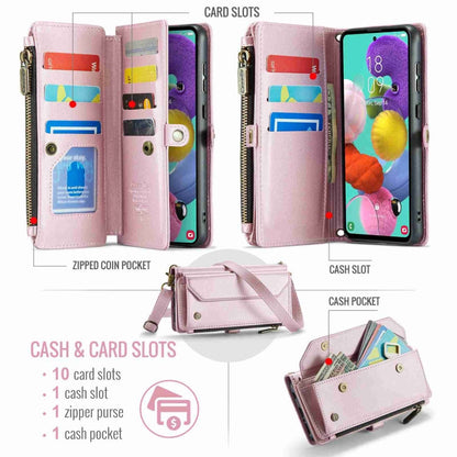 For Samsung Galaxy A51 4G CaseMe C36 Card Slots Zipper Wallet RFID Anti-theft Leather Phone Case(Pink)