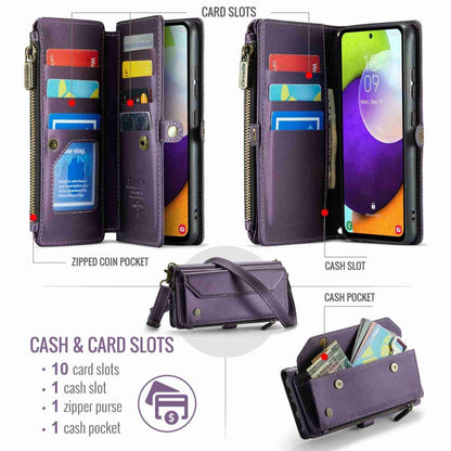 For Samsung Galaxy A52 / A52s 5G CaseMe C36 Card Slots Zipper Wallet RFID Anti-theft Leather Phone Case(Purple)